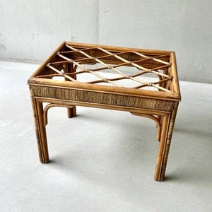 Vintage Rattan Coffee Table – Bamboo Lattice Fretwork, Boho Coastal Style