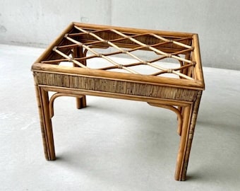 Vintage Rattan Coffee Table – Bamboo Lattice Fretwork, Boho Coastal Style