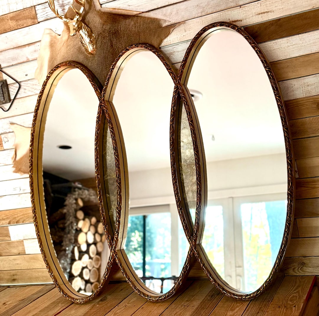 Vintage Triple Oval Mirror /hollywood Regency Style /antique Gold