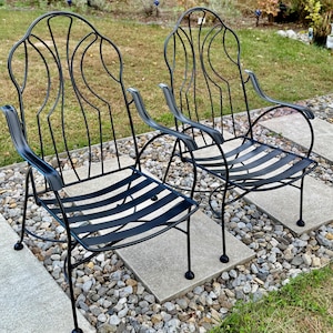Vintage Pair of HomeCrest  Wrought Iron Chairs Loungers / Freshy Restored Patio furniture black/