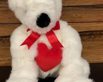 Vintage 1997 TY "Romeo" White Teddy Bear Plush 14" red heart Valentine Day