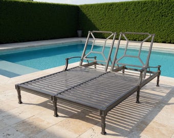 Vintage Cast Aluminum Double Chaise Lounger - Outdoor Patio Double chair - 76” Long x 36” Tall - Adjustable  Furniture