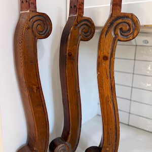 Set of 3 Vintage Hand-Carved Ornate Scroll Wooden Table Legs or Corbels – 24” Tall – DIY Furniture Restoration