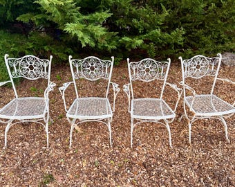Vintage Woodard Andalusian Wrought Outdoor Patio dining Arm Chairs – Set of 4 / MCM