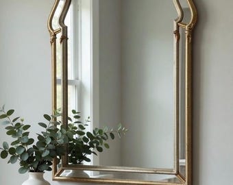 LaBarge Gold Gilt Arched Parclose Wall Mirror | Hollywood Regency | Beveled Glass | Mid Century Glam | Made in Italy | Vintage Home Decor
