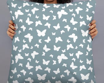 Throw Pillow - Butterflies Gray and White