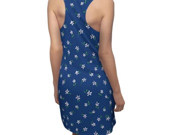 Ditsy Daisy Print Racerback Dress: Blue, White & Pink Summer Outfit