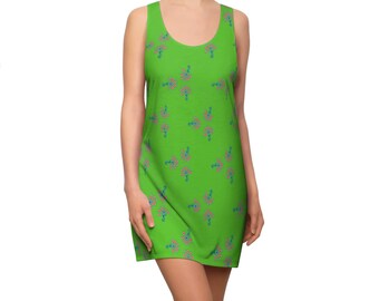 Painted Flower Racerback Dress: Bright Green & Orange Summer Outfit