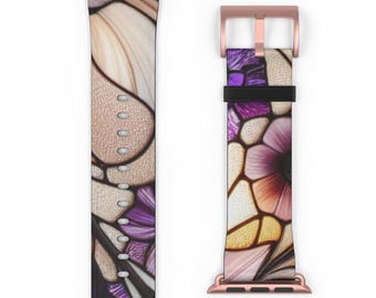 Apple Watch-bandje met bloemen en gebrandschilderd glas: levendig lenteontwerp