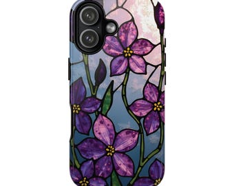 Stained Glass Purple Flowers iPhone Tough Case: Floral Phone Cover