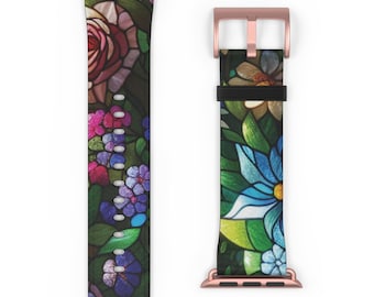 Apple Watch-bandje met bloemen en gebrandschilderd glas: levendig lenteontwerp