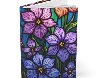 Floral Stained Glass Hardcover Journal: Violet Flower Notebook