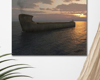 Coucher de soleil sur l'arche de Noé - Art biblique pacifique de la foi et de la promesse | Impression physique signée | Décoration murale chrétienne | Art inspiré des Écritures
