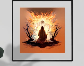 Burning Bush Art – Moses, Biblical Christian Wall Art (Digital Download)