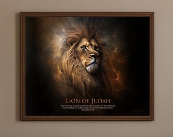 Lion of Judah Print | Christian Bible Verse Wall Art (48"x32" - Digital Download)