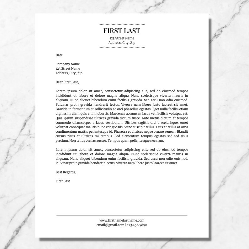 Modern Letterhead Template for Word, Modern Letterhead Template for Google Doc, Custom
