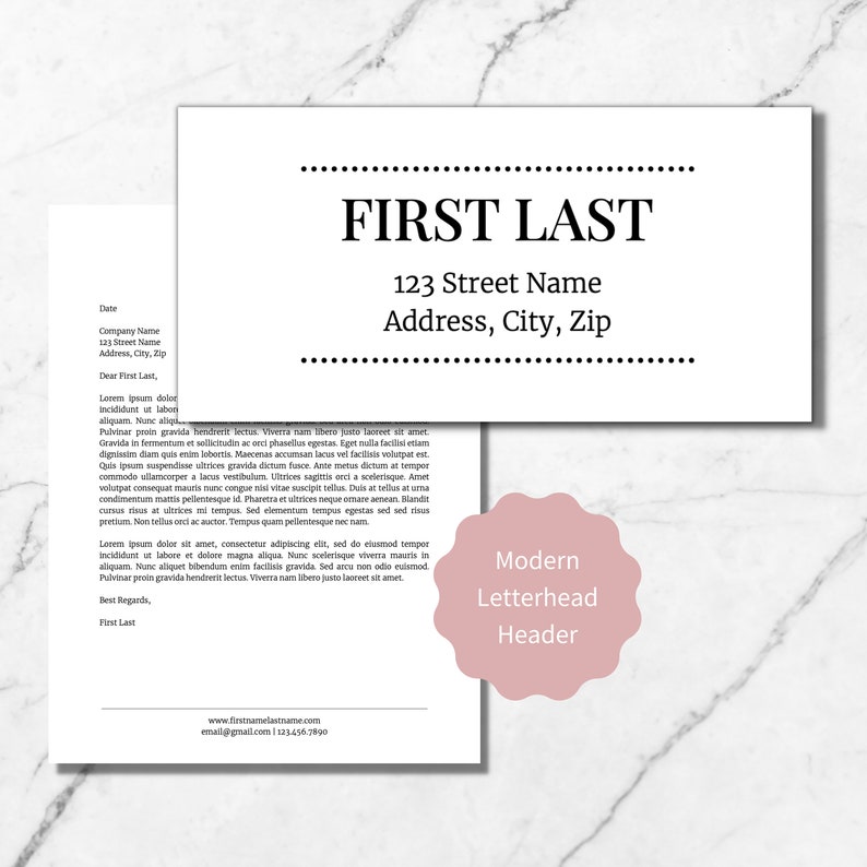 Modern Letterhead Template for Word, Modern Letterhead Template for Google Doc, Custom