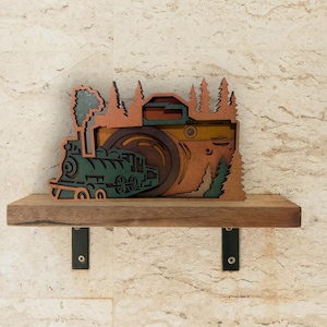 Arte mural multicapa con motivo de tren en formato DXF para corte por láser
