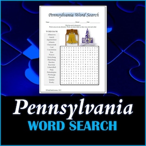 Pennsylvania Word Search Puzzle - DIGITAL DOWNLOAD - United States