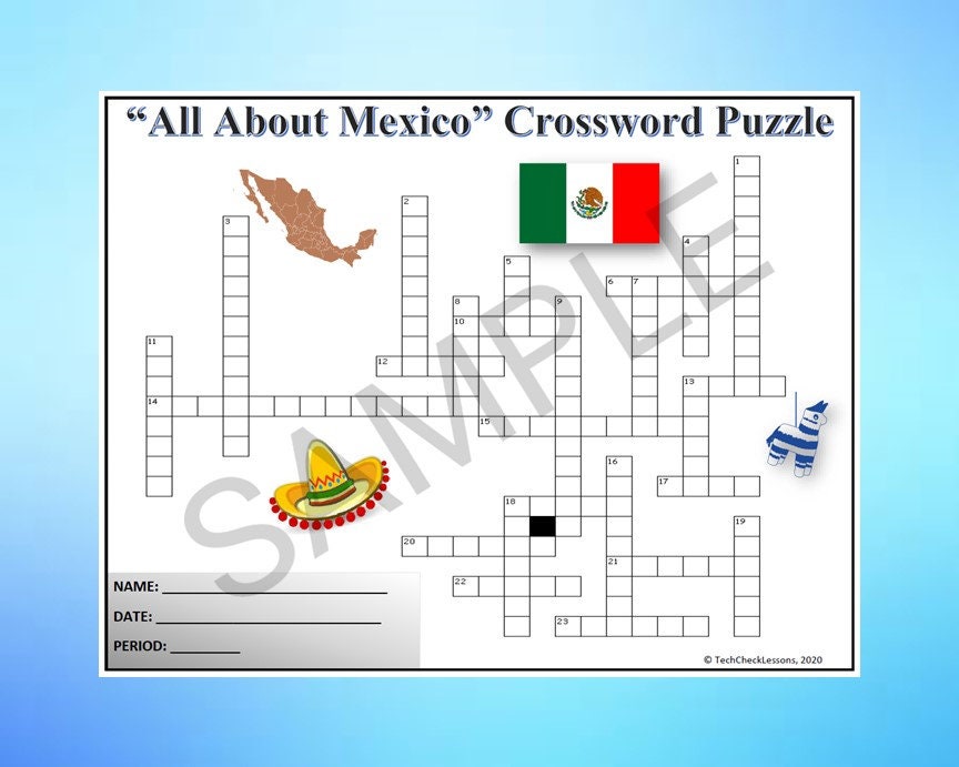 All About Mexico Crossword Puzzle Worksheet DIGITAL DOWNLOAD Etsy