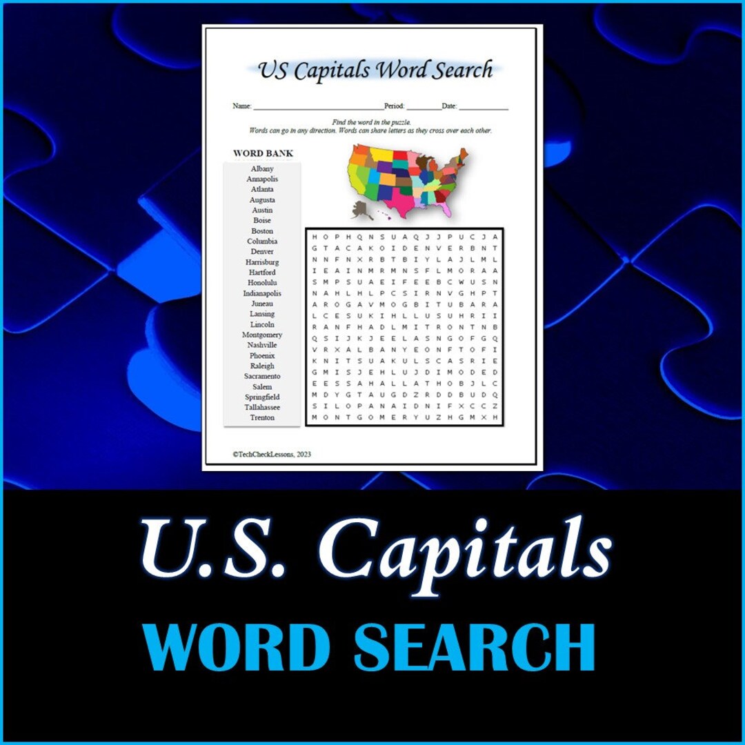 US Capitals Word Search DIGITAL DOWNLOAD United States - Etsy