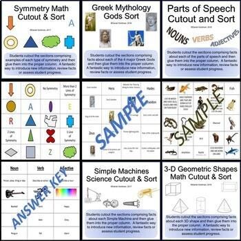 20 Elementary Cut Sort and Paste Bundle - Worksheet Activity - Etsy