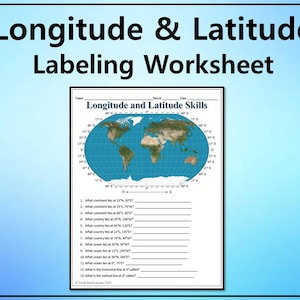 Longitude and Latitude Practice Labeling Werkblad - Bewerkbare DIGITALE DOWNLOAD