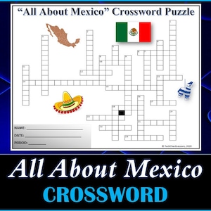All About Mexico - Crossword Puzzle Worksheet - DIGITAL DOWNLOAD
