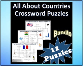 All About Countries - (12) Crossword Puzzles Bundle - DIGITAL DOWNLOAD