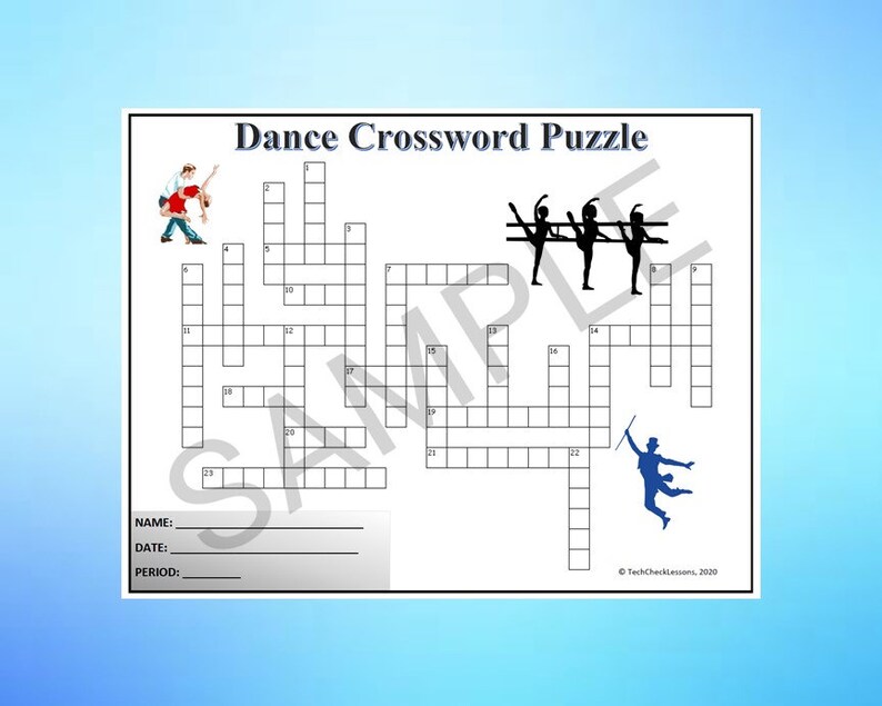 Dance Crossword Puzzle / Printable Worksheet DIGITAL DOWNLOAD Etsy