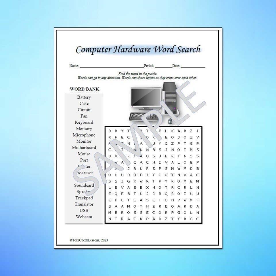 Computer Hardware Word Search DIGITAL DOWNLOAD Etsy
