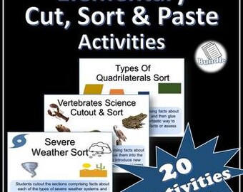 20 Elementary Cut Sort and Paste Bundle - Worksheet Activity