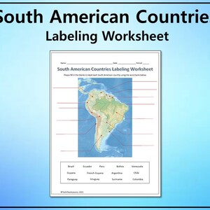 South American Countries Labeling Worksheet - Geography Editable DIGITAL DOWNLOAD