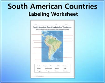 South American Countries Labeling Worksheet - Geography Editable DIGITAL DOWNLOAD