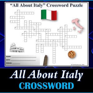 Tout sur l&#39;Italie - Feuille de calcul de mots croisés - TÉLÉCHARGEMENT NUMÉRIQUE
