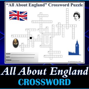 Tout sur l&#39;Angleterre - Feuille de calcul de mots croisés - TÉLÉCHARGEMENT NUMÉRIQUE