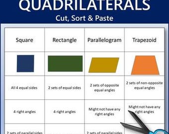 Types Of Quadrilaterals Cut, Sort and Paste Activity - Math - DIGITAL DOWNLOAD