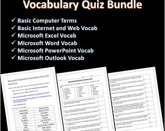6 Computer & Microsoft Office Vocabulary Quizzes - Editable Bundle
