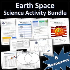Earth Space Science Activity Bundle | Worksheets | Webquest | Puzzles | EDITABLE