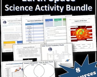Earth Space Science Activity Bundle | Worksheets | Webquest | Puzzles | EDITABLE