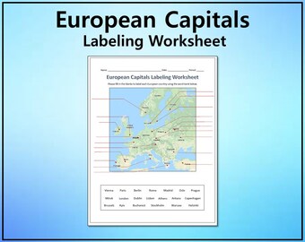European Capitals Labeling Worksheet - Geography Editable DIGITAL DOWNLOAD