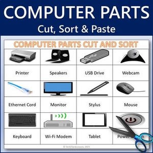 Computer Parts Cut, Sort and Paste - Graphic Organizer - Editable DIGITAL DOWNLOAD