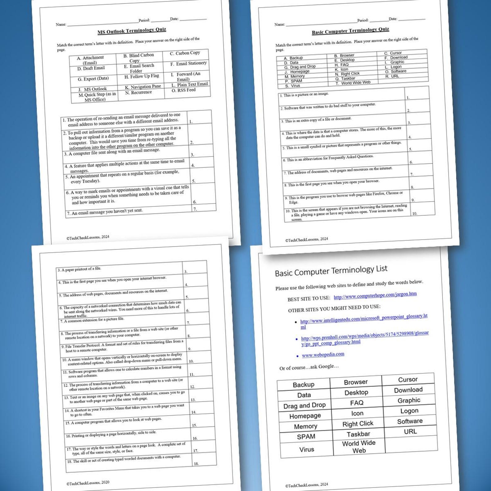 6 Computer &amp; Microsoft Office Vocabulary Quizzes - Editable Bundle - Etsy