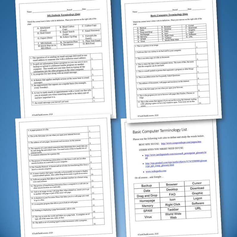 6 Computer & Microsoft Office Vocabulary Quizzes - Editable Bundle - Etsy