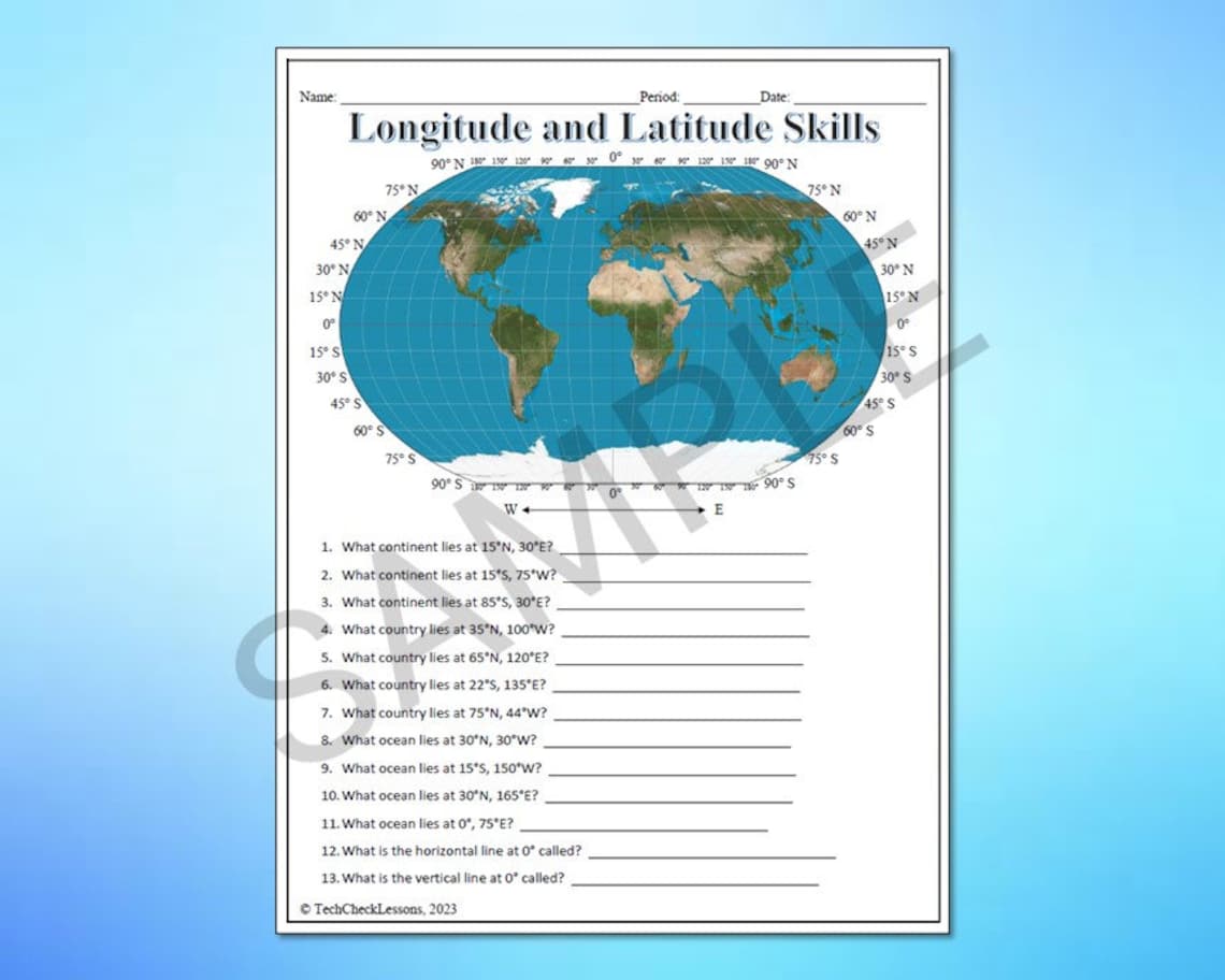 Longitude and Latitude Practice Labeling Worksheet - Geography DIGITAL ...