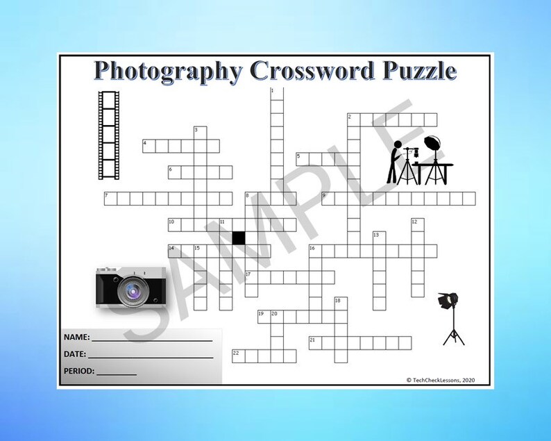 Photography Crossword Puzzle / Printable Worksheet DIGITAL DOWNLOAD Photography Crossword Puzzle / Printable Worksheet DIGITAL DOWNLOAD