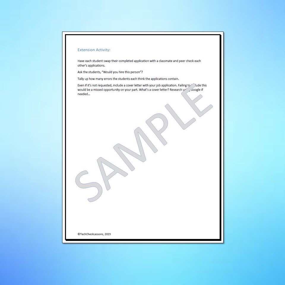 Job Application Lesson Activity - Business and Career Skills - Editable ...