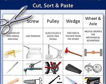 Simple Machines Cut, Sort and Paste - Science Activity - Editable DIGITAL DOWNLOAD