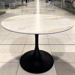 Round Dining Table - Calacatta Gold Stone Tabletop & Tulip Shape Metal Base