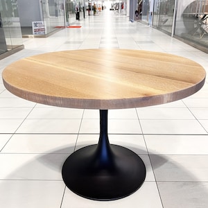 Custom Made Round Dining Table - White Oak Tabletop & Tulip Shape Metal Base